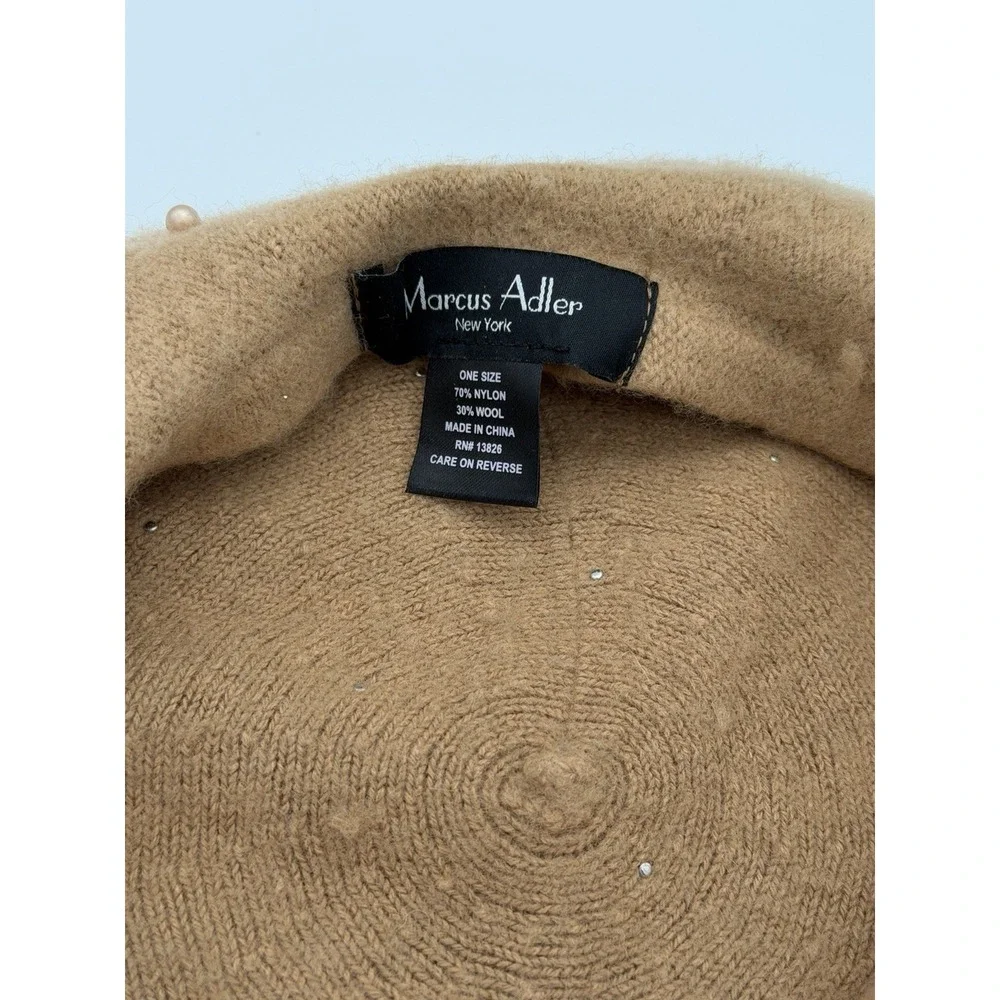 Marcus Adler Women's Wool Pearl Beaded French Beret Hat One Size Tan Brown